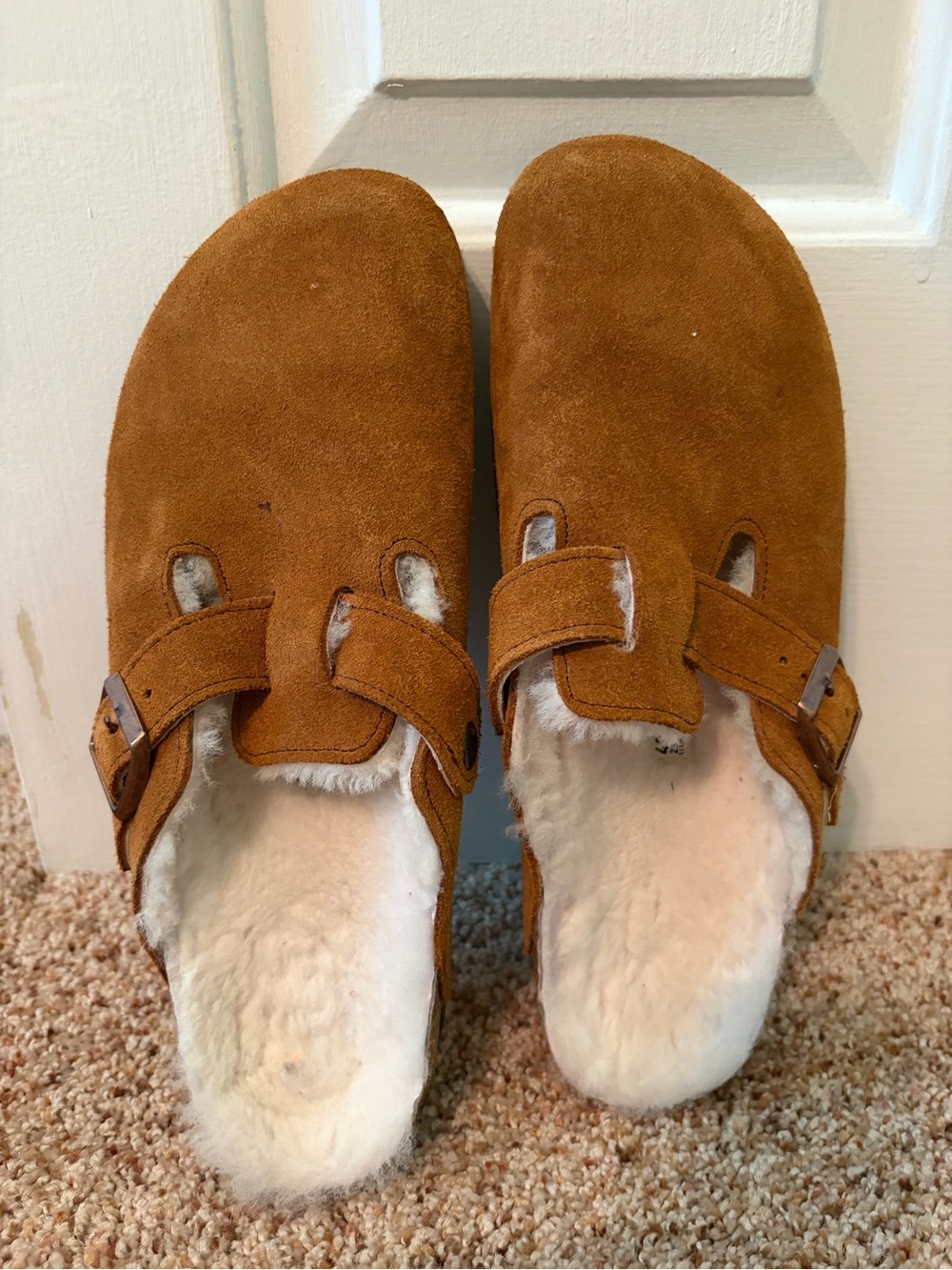 Birkenstock Suede Shearling-Lined Slip-On Clog in Chestnut Brown